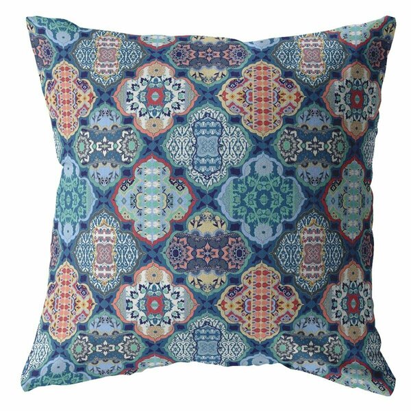 Palacedesigns 16 in. Trellis Indoor & Outdoor Throw Pillow Turquoise & Red PA3099457